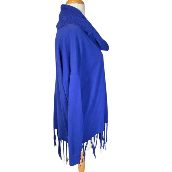 Michael Kors Women's OX Amalfi Blue Cowl Neck Long Sleeve Fringe Sweater Size L - Picture 5 of 12